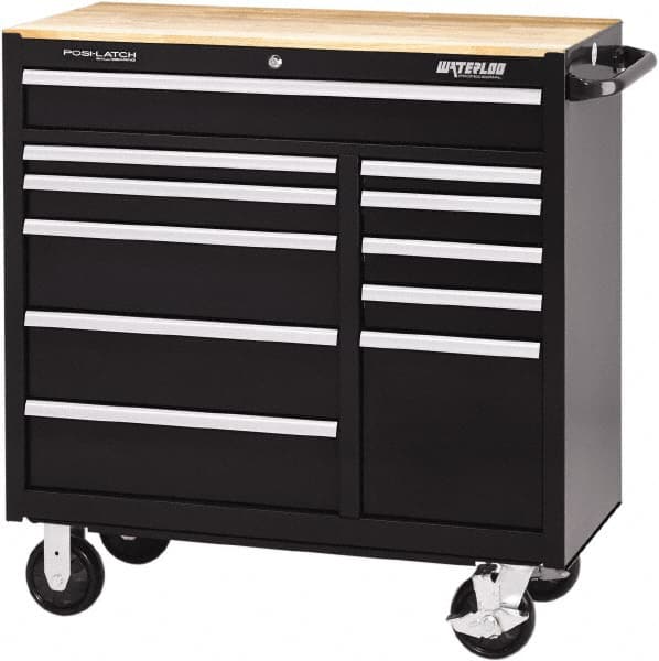 Waterloo - 11 Drawer 3,500 Lb Capacity Steel Tool Roller Cabinet - 41-1/4" Wide x 42-1/4" High x 18" Deep, Ball Bearing Drawer Slides, Black - Americas Industrial Supply