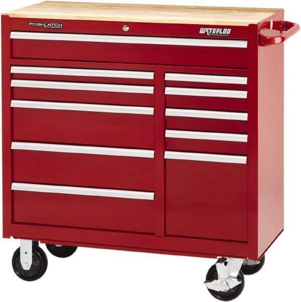 Waterloo - 11 Drawer 3,500 Lb Capacity Steel Tool Roller Cabinet - 41-1/4" Wide x 42-1/4" High x 18" Deep, Ball Bearing Drawer Slides, Red - Americas Industrial Supply