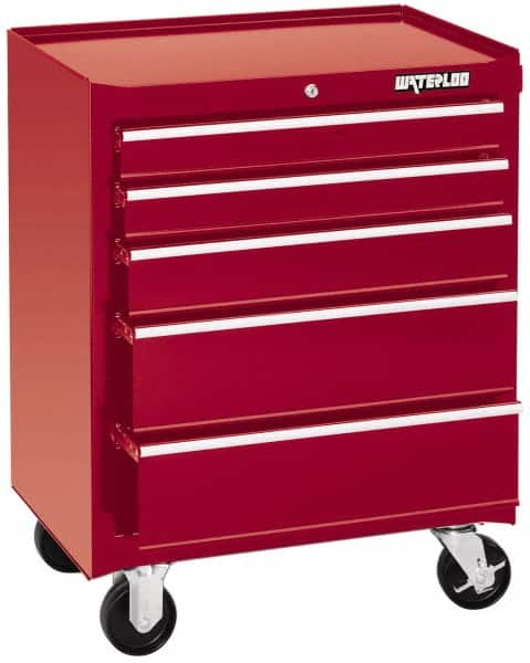 Waterloo - 5 Drawer 1,100 Lb Capacity Steel Tool Roller Cabinet - 26-1/2" Wide x 34-1/2" High x 18" Deep, Ball Bearing Drawer Slides, Red - Americas Industrial Supply