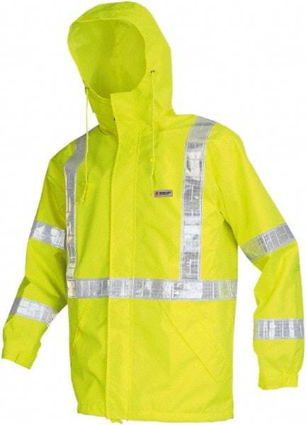 MCR Safety - Size 2XL, Lime, Rain Jacket - 2 Pockets, Packable Hood - Americas Industrial Supply