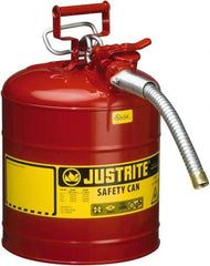 Justrite - 5 Gal Galvanized Steel Type II Safety Can - 17-1/2" High x 11-3/4" Diam, Red with Yellow - Americas Industrial Supply