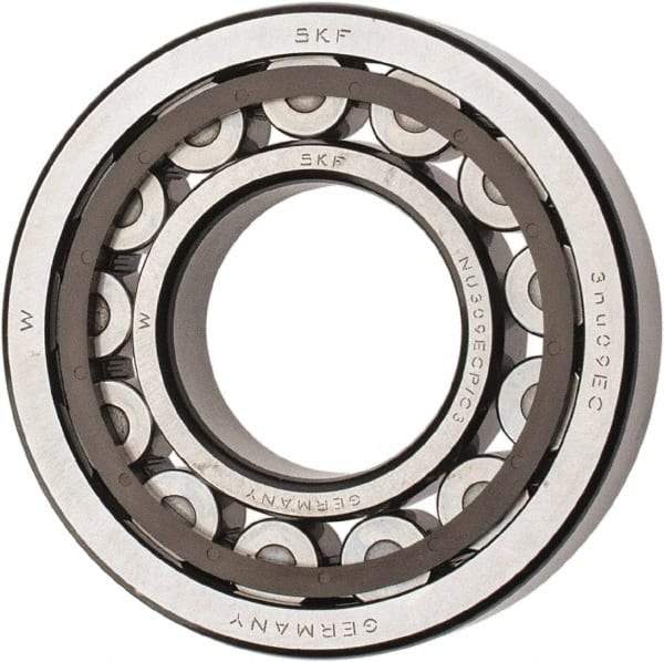 SKF - 45mm Bore Diam, 100mm Outside Diam, 25mm Wide Cylindrical Roller Bearing - 99,000 N Dynamic Capacity, 100,000 Lbs. Static Capacity - Americas Industrial Supply