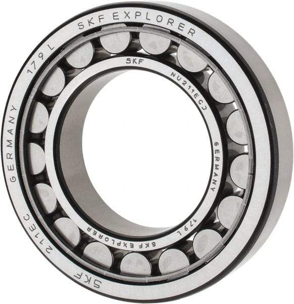 SKF - 55mm Bore Diam, 100mm Outside Diam, 21mm Wide Cylindrical Roller Bearing - 84,200 N Dynamic Capacity, 95,000 Lbs. Static Capacity - Americas Industrial Supply