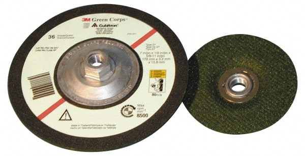 3M - 36 Grit, 7" Wheel Diam, 1/8" Wheel Thickness, Type 27 Depressed Center Wheel - Americas Industrial Supply