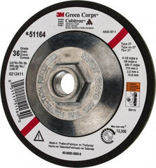 3M - 36 Grit, 4-1/2" Wheel Diam, 1/8" Wheel Thickness, Type 27 Depressed Center Wheel - Ceramic, 13,300 Max RPM, Compatible with Angle Grinder - Americas Industrial Supply