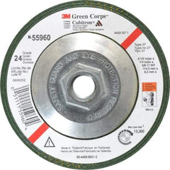 3M - 24 Grit, 4-1/2" Wheel Diam, 1/4" Wheel Thickness, Type 27 Depressed Center Wheel - Ceramic, 13,300 Max RPM, Compatible with Angle Grinder - Americas Industrial Supply