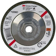 3M - 36 Grit, 4-1/2" Wheel Diam, 1/4" Wheel Thickness, Type 27 Depressed Center Wheel - Ceramic, 13,300 Max RPM, Compatible with Angle Grinder - Americas Industrial Supply
