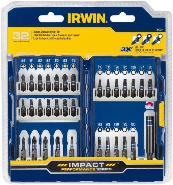 Irwin - 32 Piece, Phillips, Square, Torx Handle, Drive Set - #1 to #3 - Americas Industrial Supply