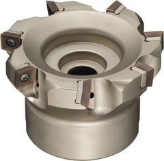 Sumitomo - 7 Inserts, 4" Cut Diam, 1-1/4" Arbor Diam, Indexable Square-Shoulder Face Mill - 2" High, SOMT 1204.. Insert Compatibility, Through Coolant, Series WaveMill - Americas Industrial Supply