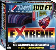 Value Collection - 100', 12/3 Gauge/Conductors, Blue/Pink Indoor & Outdoor Extension Cord - 1 Receptacle, 15 Amps, 125 Volts, UL SJEOW, NEMA 5-15P - Americas Industrial Supply