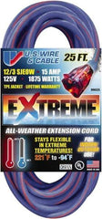 Value Collection - 25', 12/3 Gauge/Conductors, Blue/Pink Indoor & Outdoor Extension Cord - 1 Receptacle, 15 Amps, 125 Volts, UL SJEOW, NEMA 5-15P - Americas Industrial Supply