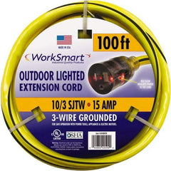 Value Collection - 100', 10/3 Gauge/Conductors, Yellow/Black Outdoor Extension Cord - 1 Receptacle, 15 Amps, UL SJTW, NEMA 5-15P - Americas Industrial Supply