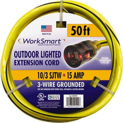 Value Collection - 50', 10/3 Gauge/Conductors, Yellow/Black Outdoor Extension Cord - 1 Receptacle, 15 Amps, UL SJTW, NEMA 5-15P - Americas Industrial Supply