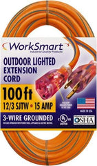 Value Collection - 100', 12/3 Gauge/Conductors, Orange/Blue Outdoor Extension Cord - 1 Receptacle, 15 Amps, UL SJTW, NEMA 5-15P - Americas Industrial Supply