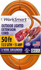 Value Collection - 50', 12/3 Gauge/Conductors, Orange/Blue Outdoor Extension Cord - 1 Receptacle, 15 Amps, UL SJTW, NEMA 5-15P - Americas Industrial Supply