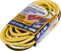 Value Collection - 25', 12/3 Gauge/Conductors, Yellow/Black Outdoor Extension Cord - 1 Receptacle, 15 Amps, UL SJTW, NEMA 5-15P - Americas Industrial Supply