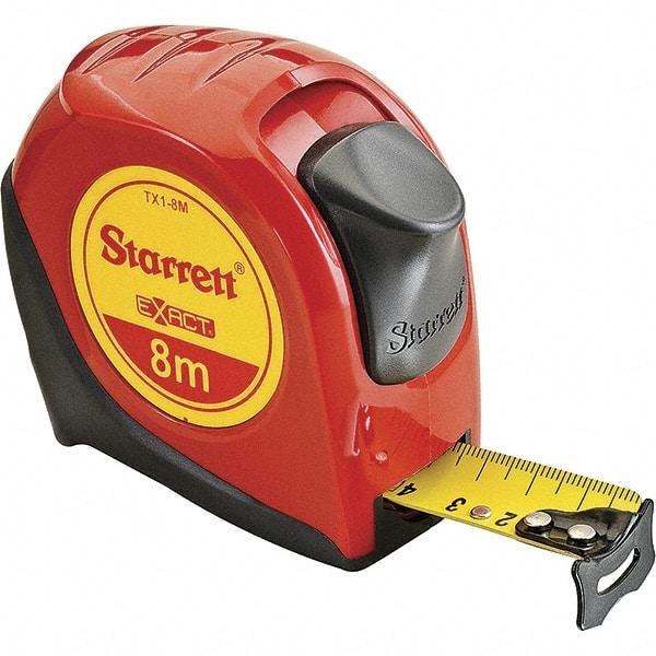 Starrett - 26' x 1" Yellow Blade Tape Measure - 1mm Graduation, S6 Graduation Style, Red Case - Americas Industrial Supply