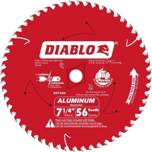 Freud - 7-1/4" Diam, 5/8" Arbor Hole Diam, 56 Tooth Wet & Dry Cut Saw Blade - Carbide-Tipped, Burr-Free Action, Standard Round Arbor - Americas Industrial Supply