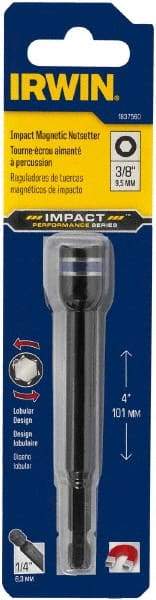 Irwin - 3/8" Magnetic Nutsetter - 1/4" Hex Drive, 4" OAL, 9/16" Socket Nose Diam - Americas Industrial Supply