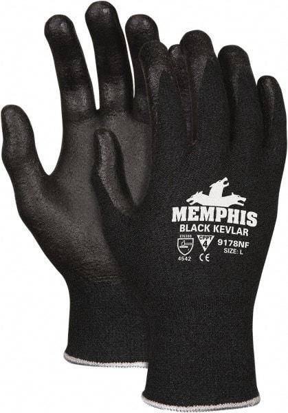 MCR Safety - Size S (7), ANSI Cut Lvl 4, Abrasion Lvl 6, Nitrile Coated Kevlar Cut Resistant Gloves - 10.5" Long, Palm & Fingers Coated, Knit Wrist, Black, Paired - Americas Industrial Supply
