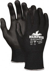 MCR Safety - Size M (8), ANSI Cut Lvl 4, Abrasion Lvl 6, Nitrile Coated Kevlar Cut Resistant Gloves - 10.5" Long, Palm & Fingers Coated, Knit Wrist, Black, Paired - Americas Industrial Supply