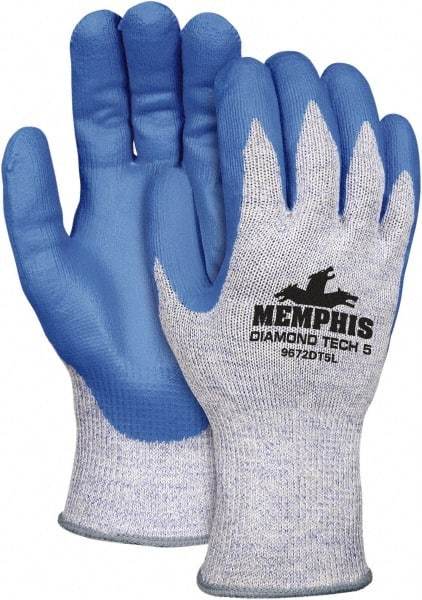MCR Safety - Size XL (10), ANSI Cut Lvl 5, Nitrile Coated Synthetic Leather Cut Resistant Gloves - 10" Long, Palm & Fingertips Coated, Slip-On Cuff, Blue, Paired - Americas Industrial Supply