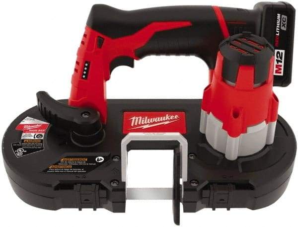 Milwaukee Tool - 12 Volt, 27-1/2" Blade, 280 SFPM Cordless Portable Bandsaw - 1-5/8" (Round) & 1-5/8 x 1-5/8" (Rectangle) Cutting Capacity, Lithium-Ion Battery Included - Americas Industrial Supply