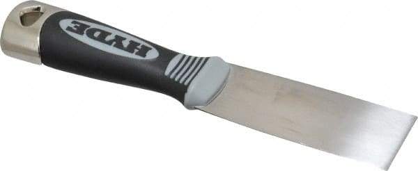 Hyde Tools - 1-1/2" Wide Chisel Edge Blade Stainless Steel Putty Knife - Flexible, Cushioned Grip Polypropylene Handle, 8" OAL - Americas Industrial Supply