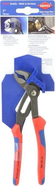 Knipex - 7-1/4" OAL, 1-1/2" Max Capacity, 18 Position Water Pump Tongue & Groove Pliers - Self Grip V-Jaws, Ergo Dual Component Handles - Americas Industrial Supply