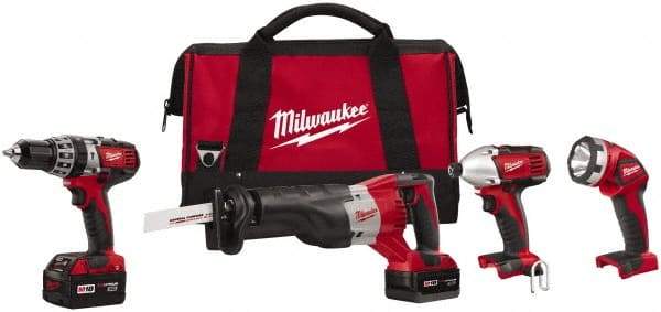Milwaukee Tool - 18 Volt Cordless Tool Combination Kit - Includes 1/2" Hammer Drill, 1/4" Hex Impact Driver & Sawzall Reciprocating Saw, Lithium-Ion Battery Included - Americas Industrial Supply