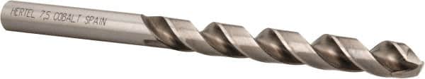 Hertel - 7.5mm 135° Cobalt Jobber Drill - Bright Finish, Spiral Flute, 4.2913" OAL, Split Point - Americas Industrial Supply