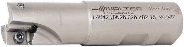 Walter - 1" Cut Diam, 15mm Max Depth of Cut, 1" Shank Diam, 3.871" OAL, Indexable Square Shoulder End Mill - AD.T 1606.. Inserts, Weldon Shank, 90° Lead Angle - Americas Industrial Supply