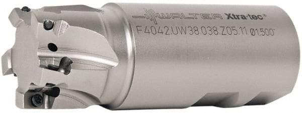 Walter - 38mm Cut Diam, 11mm Max Depth of Cut, 1-1/2" Shank Diam, 4.065" OAL, Indexable Square Shoulder End Mill - AD.T 1204.. Inserts, Weldon Shank, 90° Lead Angle - Americas Industrial Supply