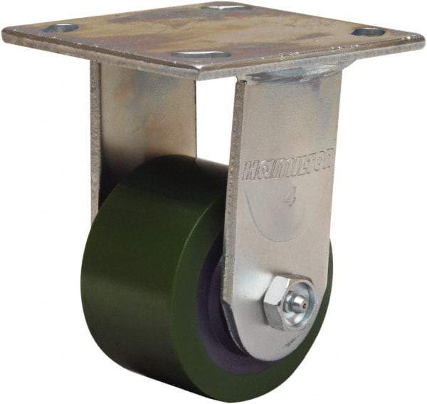 Hamilton - 3-1/4" Diam x 2" Wide x 5-1/4" OAH Top Plate Mount Rigid Caster - Polyurethane Mold onto Cast Iron Center, 575 Lb Capacity, Straight Roller Bearing, 4 x 4-1/2" Plate - Americas Industrial Supply