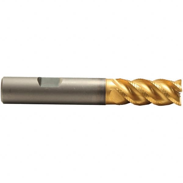 Emuge - 1/2" Diam, 1-1/8" LOC, 4 Flute Solid Carbide Roughing & Finishing End Mill - TiAlN Finish, 3-1/4" OAL, 1/2" Shank Diam, Weldon Shank, 45° Helix, Long Length - Americas Industrial Supply