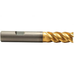 Emuge - 1/2" Diam, 1-1/8" LOC, 4 Flute Solid Carbide Roughing & Finishing End Mill - TiAlN Finish, 3-1/4" OAL, 1/2" Shank Diam, Weldon Shank, 45° Helix, Long Length - Americas Industrial Supply
