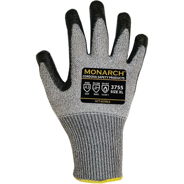 Cordova - Size M, ANSI Cut Lvl 3, Puncture Lvl 2, Abrasion Lvl 4, Cut & Puncture Resistant Gloves - Palm Coated, Black/Gray - Americas Industrial Supply