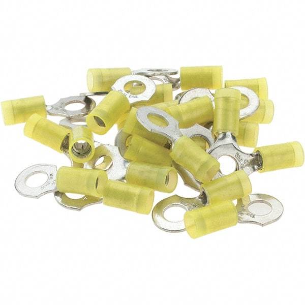 Value Collection - 12-10 AWG Partially Insulated Crimp Connection D Shaped Ring Terminal - 1/4" Stud, Tin Plated Copper Contact - Americas Industrial Supply