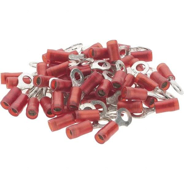 Value Collection - 22-18 AWG Partially Insulated Crimp Connection D Shaped Ring Terminal - #8 Stud, Tin Plated Copper Contact - Americas Industrial Supply