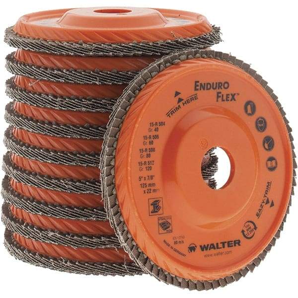 Value Collection - 40 Grit, 5" Disc Diam, 7/8" Center Hole, Type 28 Ceramic Flap Disc - 12,200 Max RPM, Coated - Americas Industrial Supply