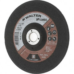 Value Collection - 30 Grit, 7" Wheel Diam, 1/8" Wheel Thickness, 7/8" Arbor Hole, Type 27 Depressed Center Wheel - Aluminum Oxide, Resinoid Bond, 8,600 Max RPM - Americas Industrial Supply