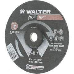 Value Collection - 24 Grit, 7" Wheel Diam, 1/4" Wheel Thickness, 7/8" Arbor Hole, Type 27 Depressed Center Wheel - Aluminum Oxide, Resinoid Bond, 8,600 Max RPM - Americas Industrial Supply