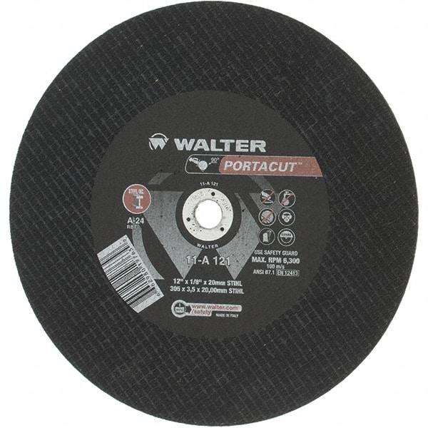 Value Collection - 12" 24 Grit Aluminum Oxide Cutoff Wheel - 1/8" Thick, 20mm Arbor, 6,300 Max RPM - Americas Industrial Supply