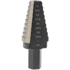 Value Collection - 8 Hole Sizes, 9/16 to 1" Hole Diam Cobalt Step Drill Bit - Americas Industrial Supply