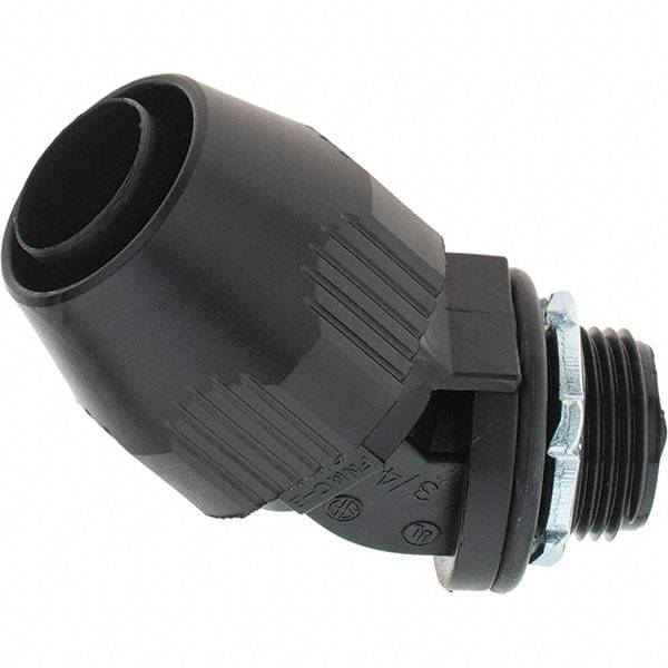 Value Collection - 3/4" Trade, PVC Compression & Threaded Angled Liquidtight Conduit Connector - Americas Industrial Supply