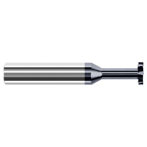 Staggered Tooth - 0.1250″ (1/8″) Cutter Diameter × 0.0050″ Radius × 0.0470″ (3/64″) Width × 0.1870″ (3/16″) Neck Length Carbide Corner Radius Stagger Keyseat Cutter, 6 Flutes, AlTiN Coated - Exact Industrial Supply