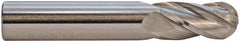 M.A. Ford - 9/16" Diam, 1-1/8" LOC, 4 Flute Solid Carbide Ball End Mill - TiN Finish, Single End, 3-1/2" OAL, 9/16" Shank Diam, Spiral Flute - Americas Industrial Supply