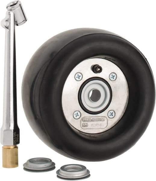 Dynabrade - 5" Wheel OD, 3-1/2" Wheel Width, 3,500 RPM, Composite, Pneumatic Wheel with Hub - 15-1/2" Long x 3-1/2" Wide, 1/2" Wheel Arbor Hole, For Use with 13206, 13207, 13507 & 13508 - Americas Industrial Supply