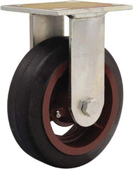 Hamilton - 6" Diam x 2" Wide x 7-1/2" OAH Top Plate Mount Rigid Caster - Rubber Mold on Cast Iron, Straight Roller Bearing, 4 x 4-1/2" Plate - Americas Industrial Supply