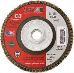 Camel Grinding Wheels - 60 Grit, 7" Disc Diam, 5/8-11 Center Hole, Type 29 Ceramic Flap Disc - 8,600 Max RPM, Polyester Backing, Arbor Attaching System, Coated - Americas Industrial Supply